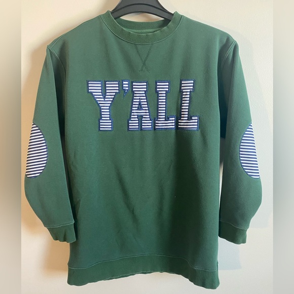 Marleylilly Sweaters - MARLEYLILLY Green Crewneck Sweater with Elbow Patches Y’all